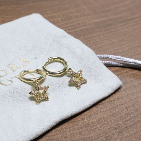 New Kendra Scott Jae Star White Crystal Gold Earrings - Picture 3 of 3